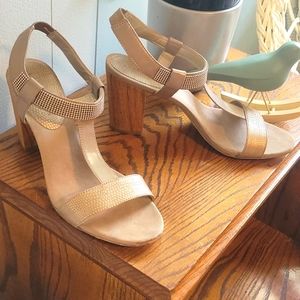 Size 10 Anne Klein slipon dress Sandals. Wood heel